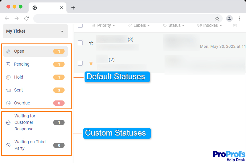 Adding unique statuses to your tickets is a great way to keep your inbox organized