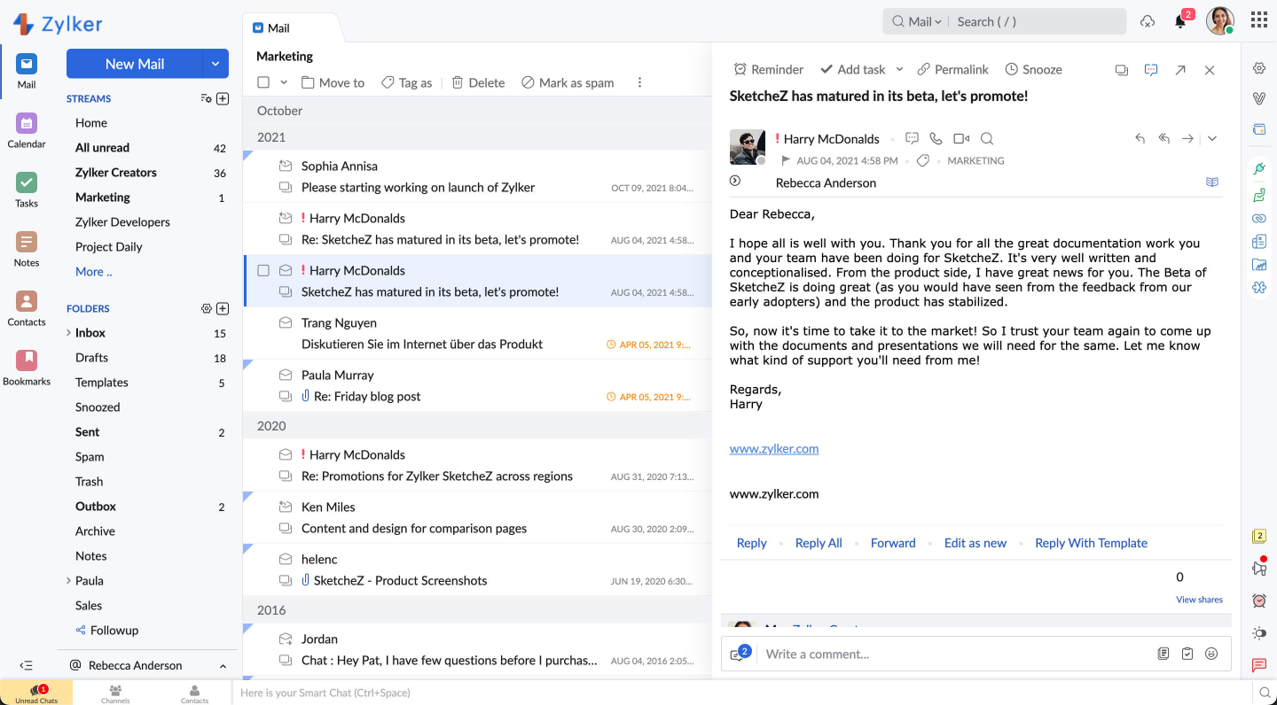 Zoho Mail - Best for Data Security & Privacy